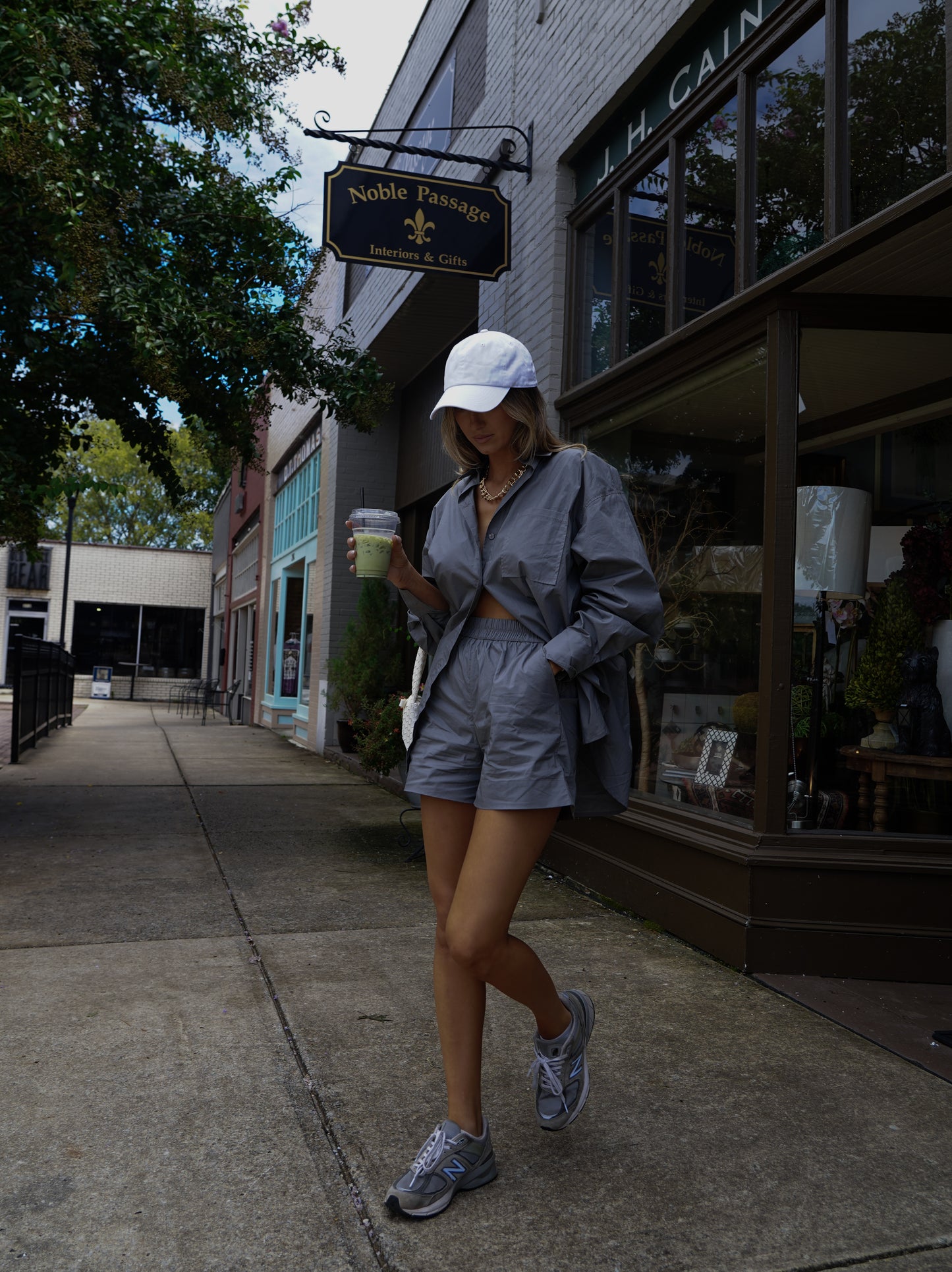 Grey Button Down Shorts Set