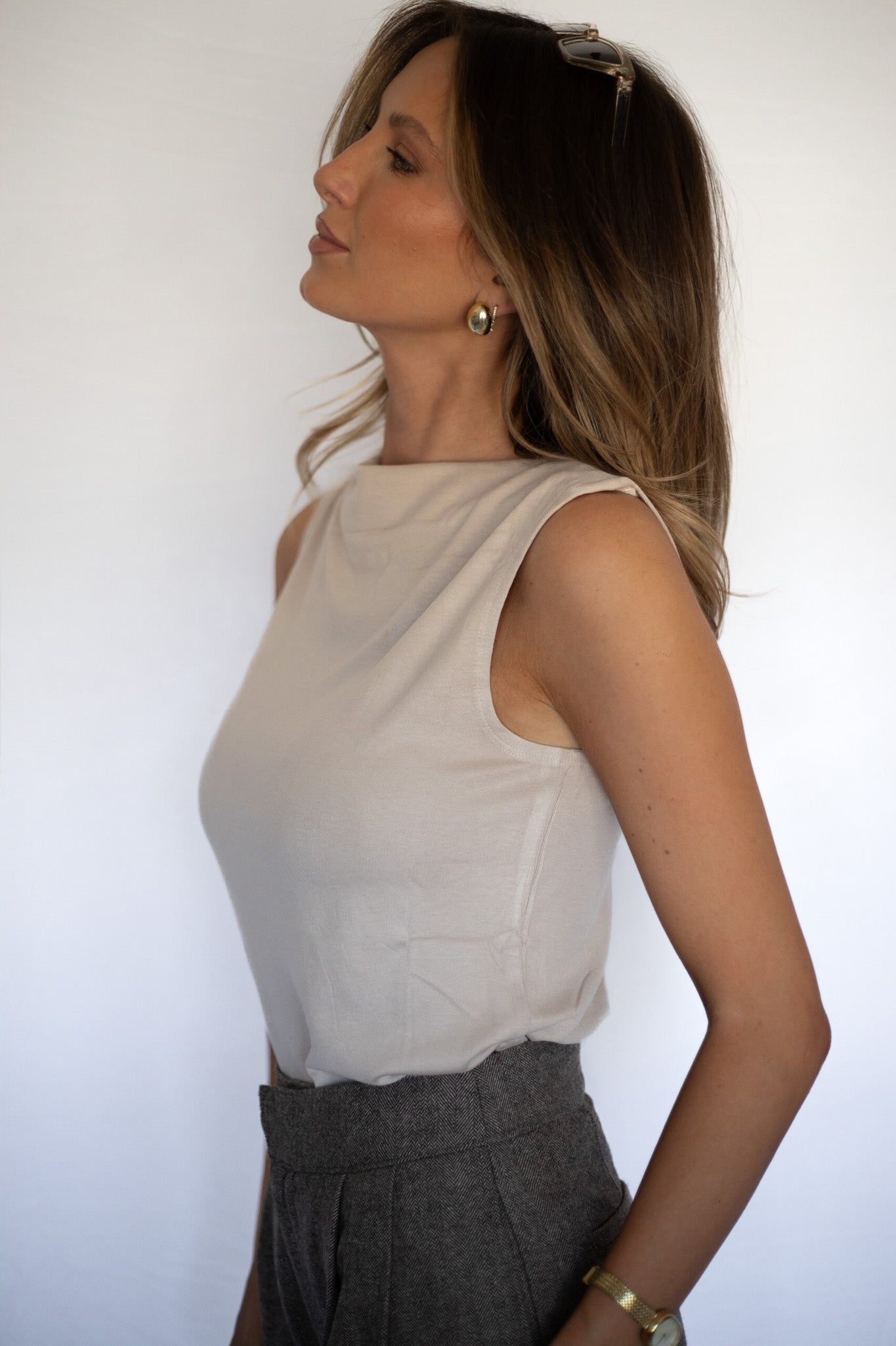 Beige Cowl Neck Top