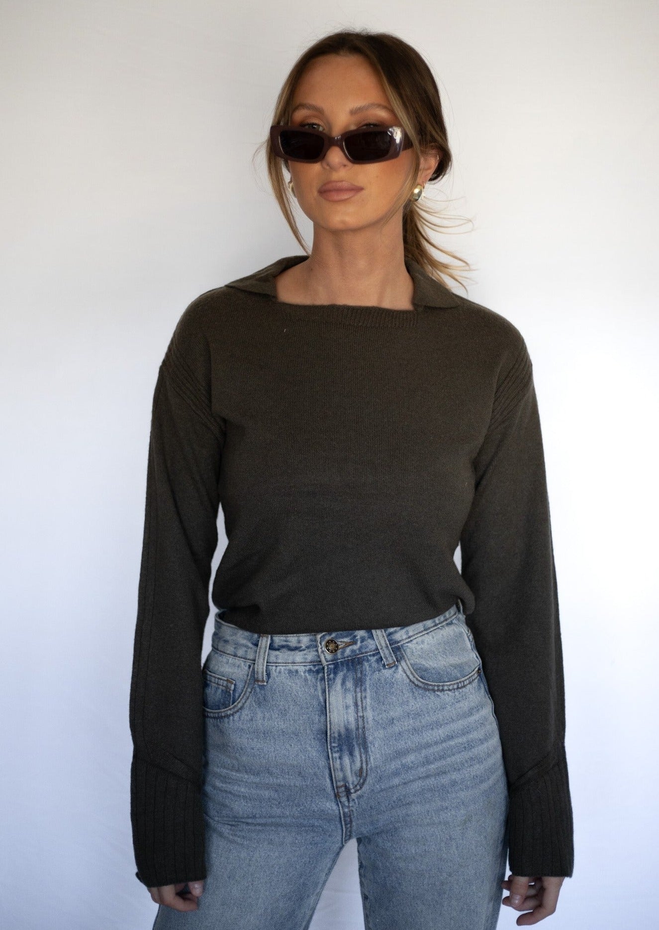 Olive Collared Sweater Top