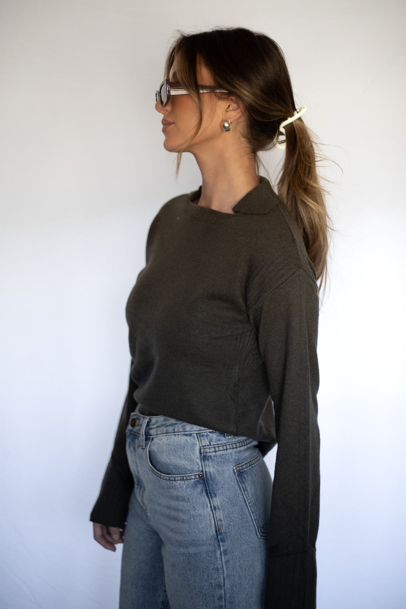 Olive Collared Sweater Top