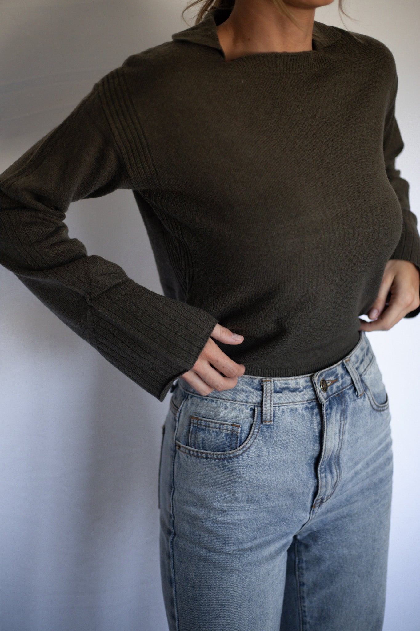 Olive Collared Sweater Top