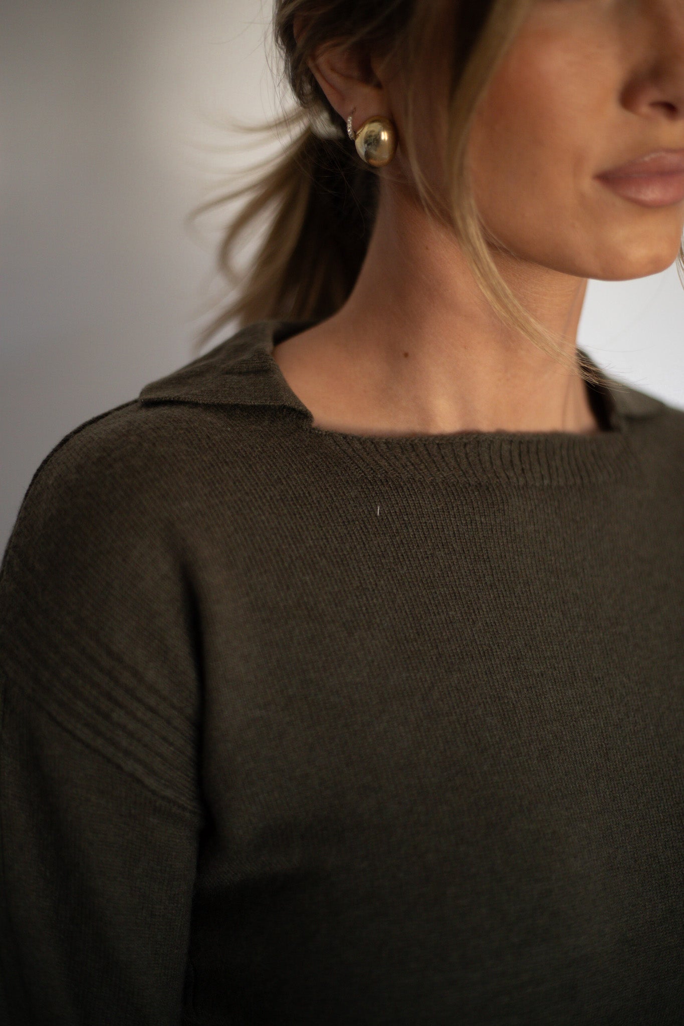 Olive Collared Sweater Top