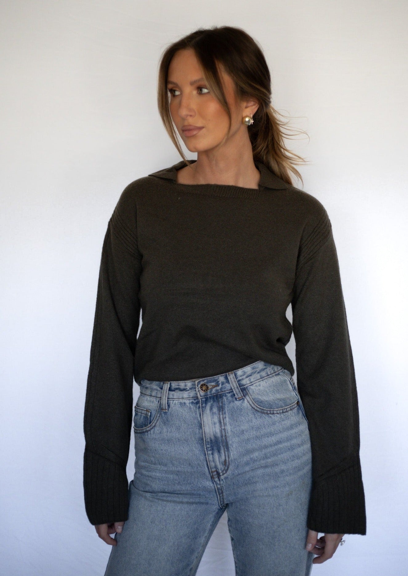 Olive Collared Sweater Top