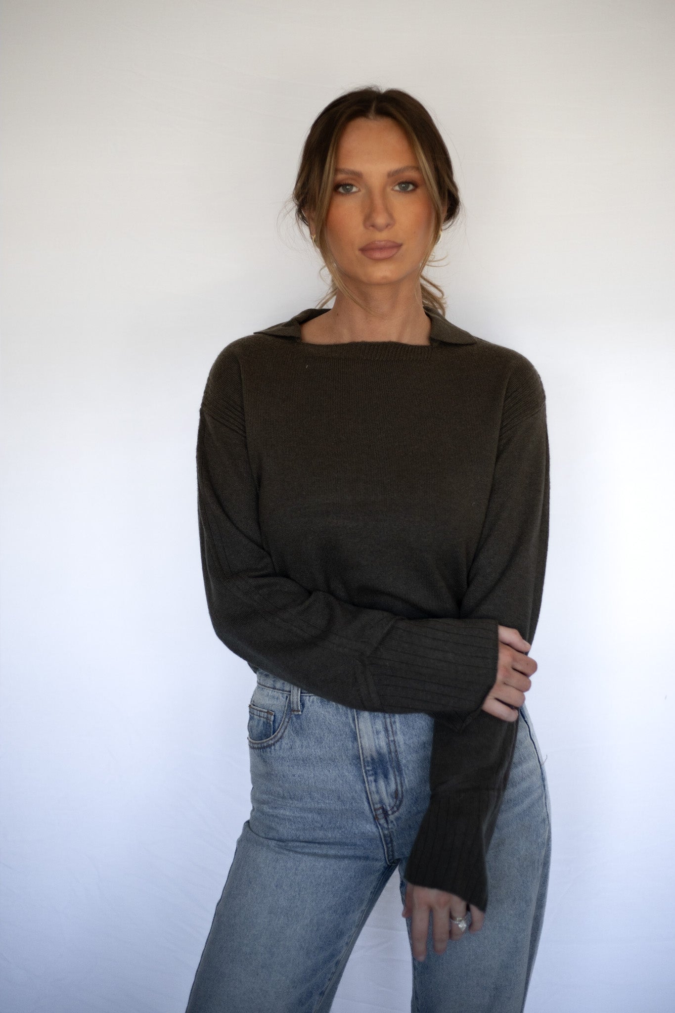 Olive Collared Sweater Top