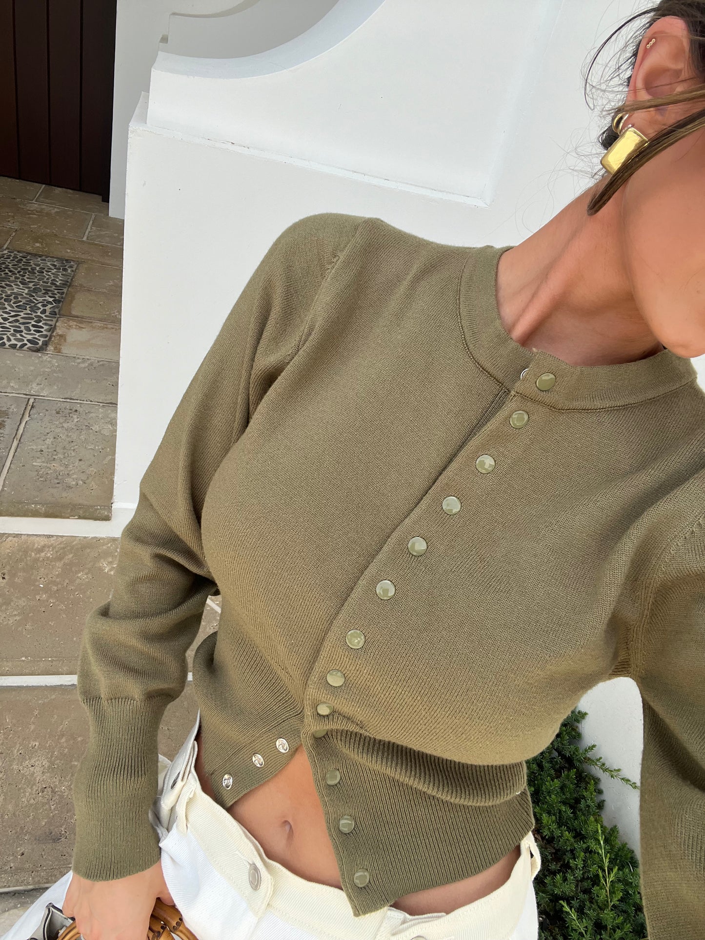 Olive Button Up Knit Cardigan